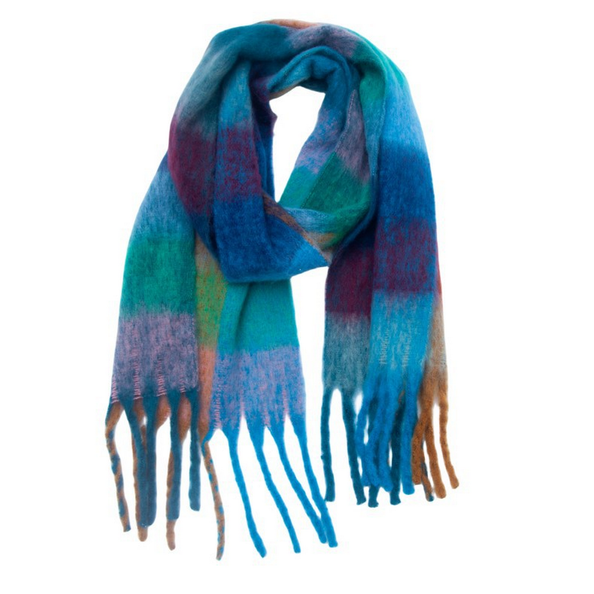 PLAID PATTERN FRINGE TRIM WINTER SCARF_CWASC2691