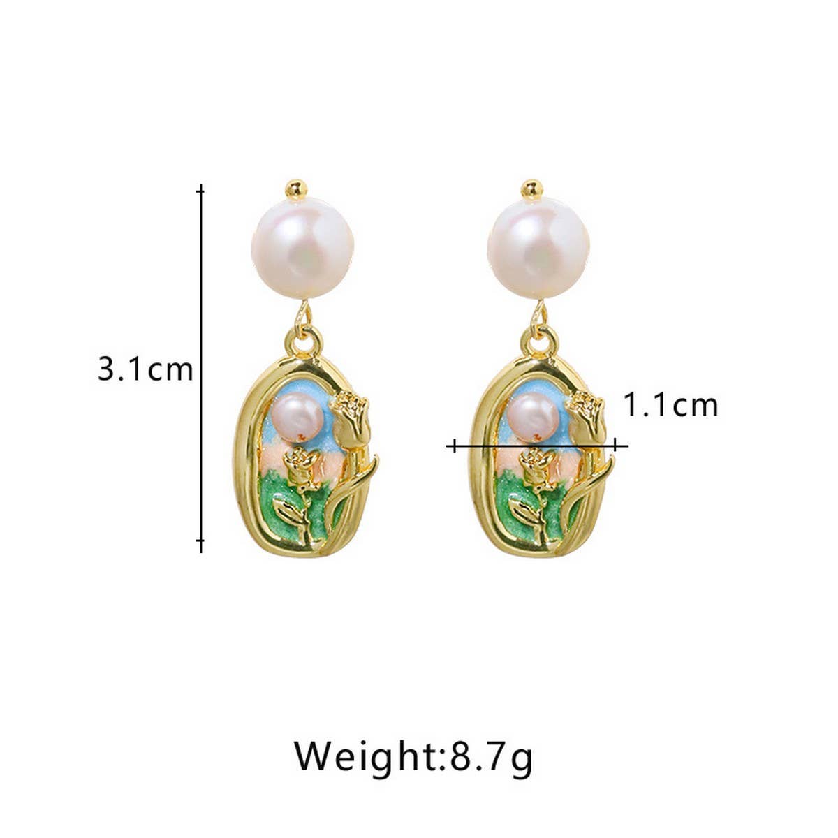 NEW HIGH END RETRO LITERARY SUNSET PEARL EARRINGS_CWAJE3794