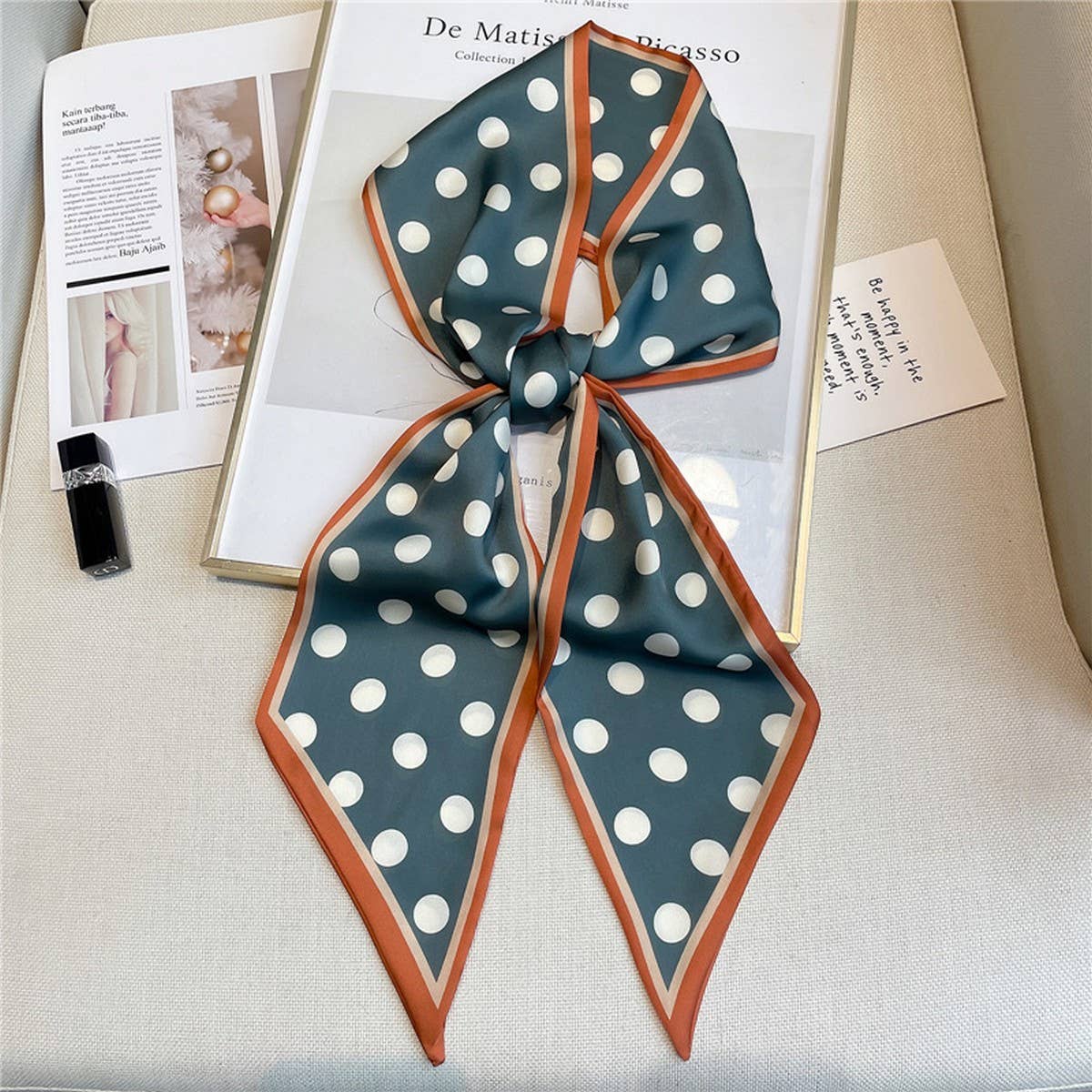 POLKA DOT SIMPLE GEOMETRIC LONG SILK HEAD SCARF_CWASC1519