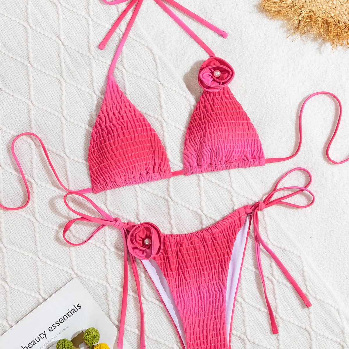 GRADIENT BIKINI SET SEXY 3D FLOWER SWIMSUIT_CWMW0715