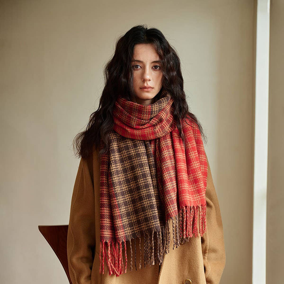 Vintage Plaid Scarf Soft Warm Winter Wrap_Cwasc2321