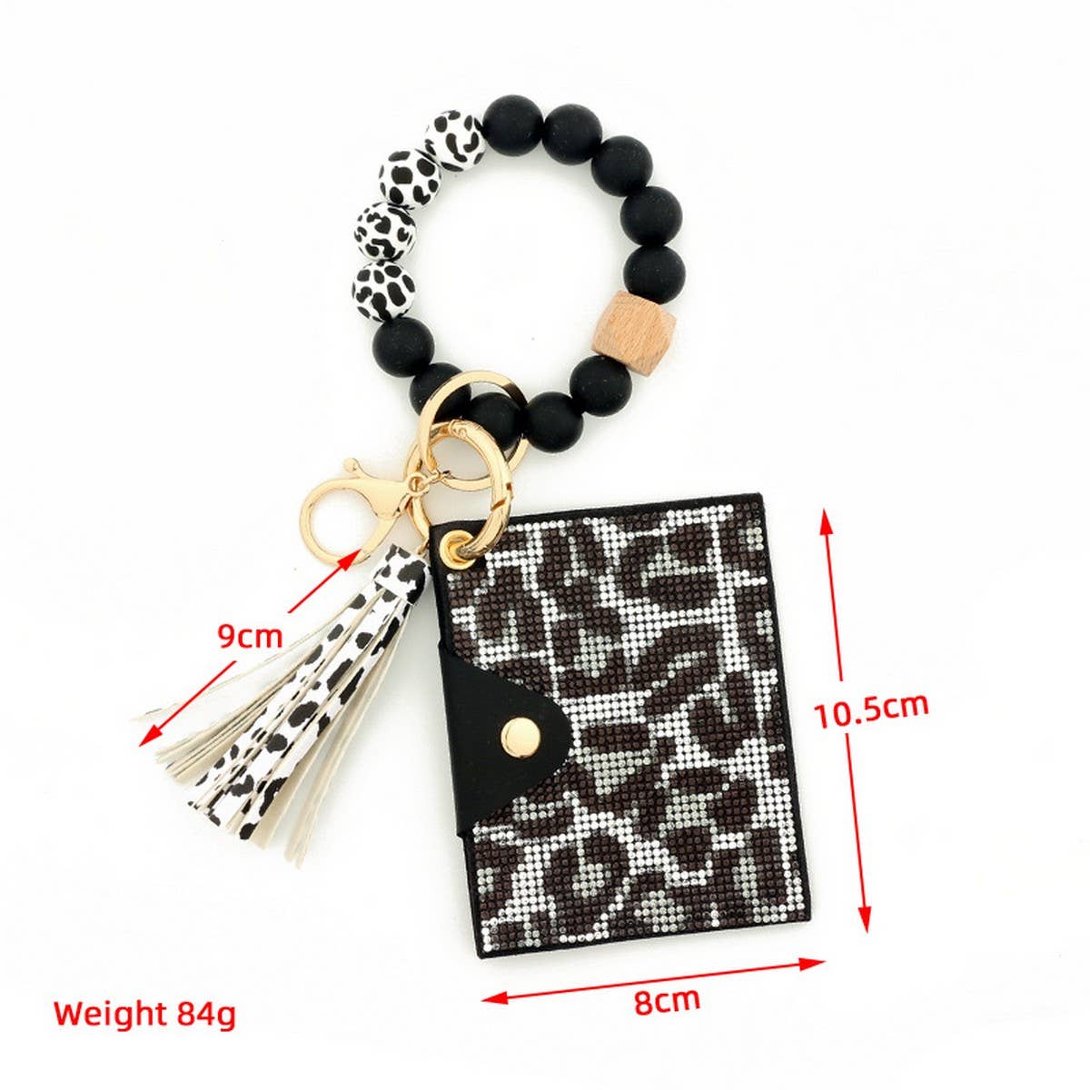 RHINESTONE LEOPARD WALLET WITH BEAD KEYCHAIN_CWAB4999