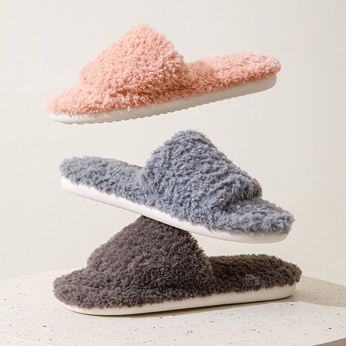 HOME SOLID COLOR CURLY COTTON SLIPPERS_CWSHS0827