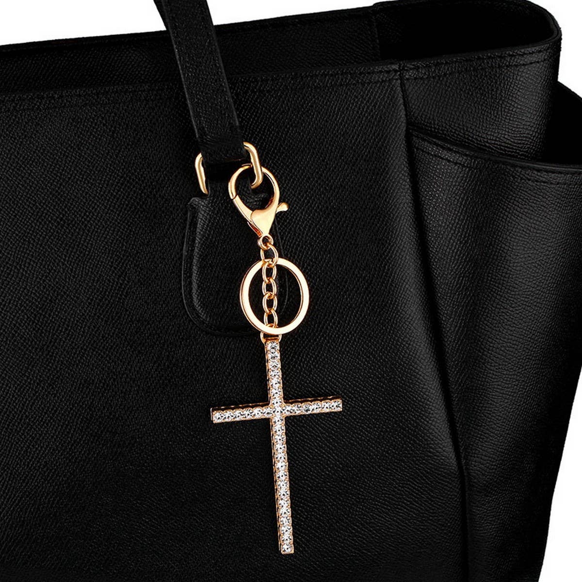 SHINY RHINESTONE CROSS KEYCHAIN PENDANT_CWAJE0965