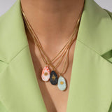 Vintage Steel Necklace Earrings With Stone_Cwmm8847