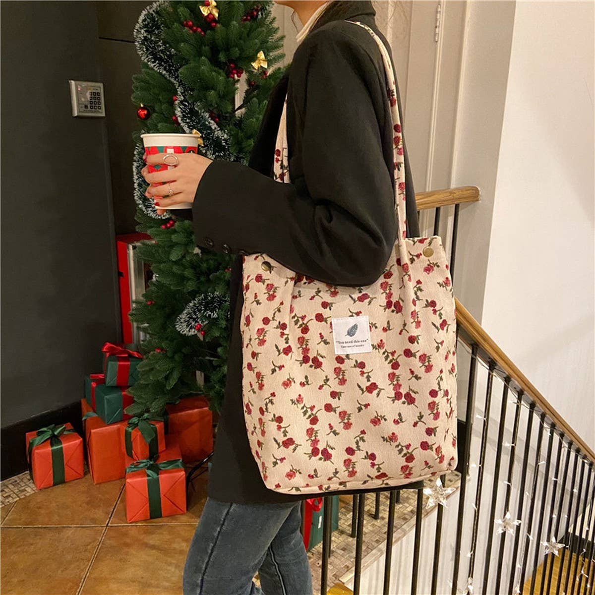 Cwab3899_Corduroy Snap-Button Large-Capacity Shoulder Bag