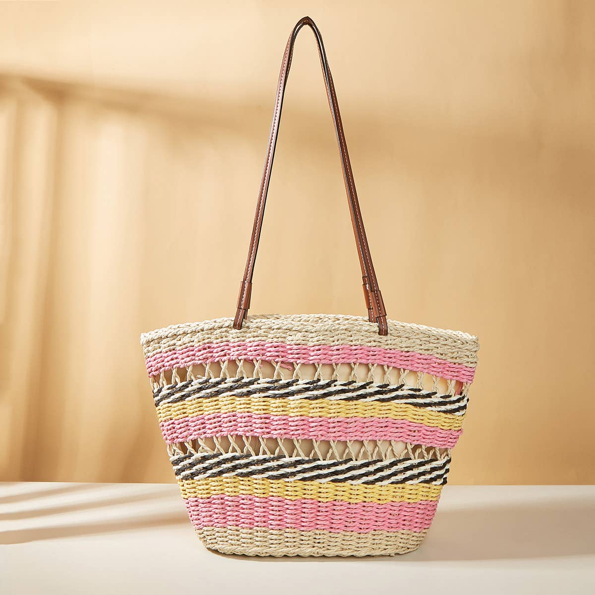 BOHEMIAN CONTRAST STRIPED WOVEN BAG_CWAB1971