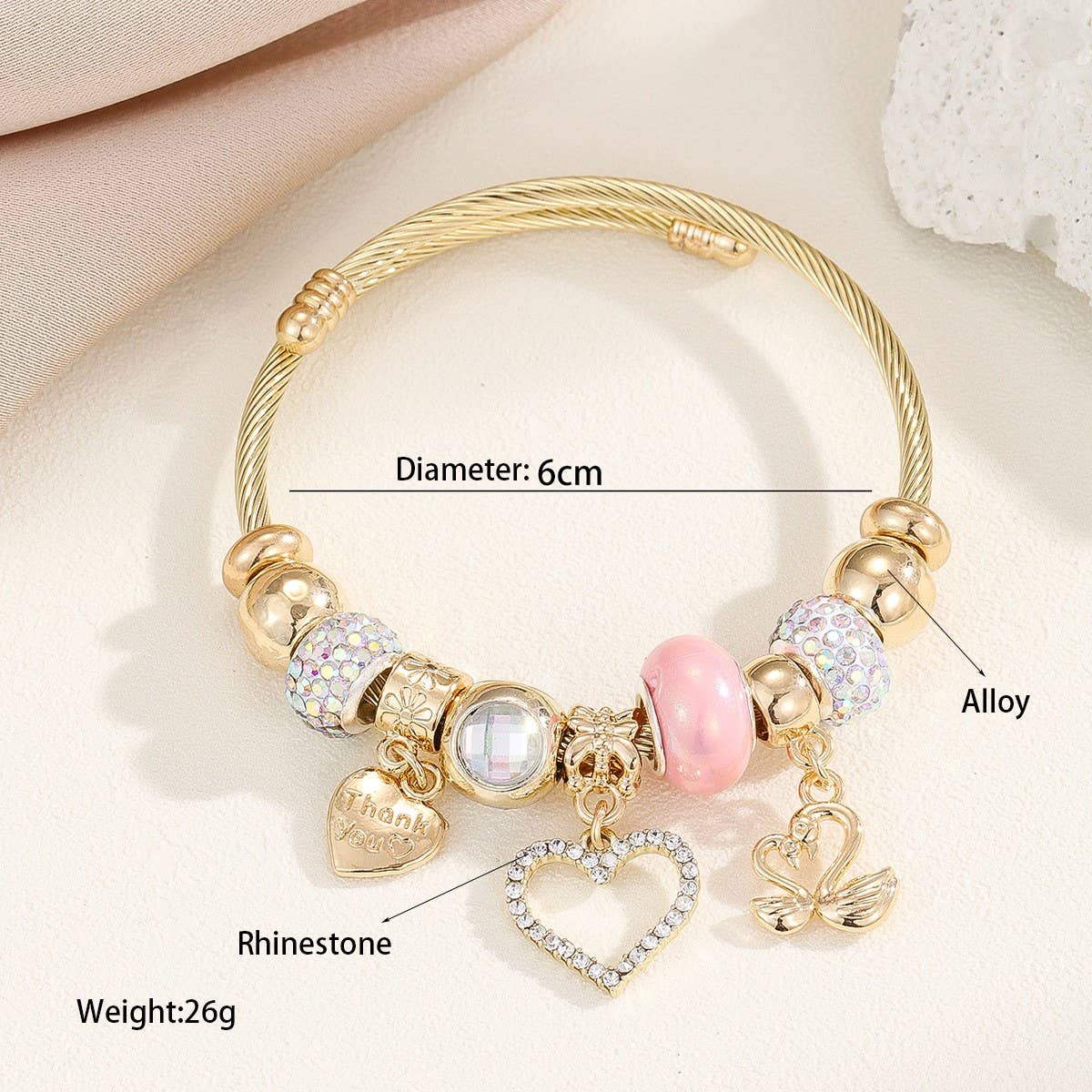 Trendy Beaded Bracelet With Bear Swan Heart_Cwmm8500