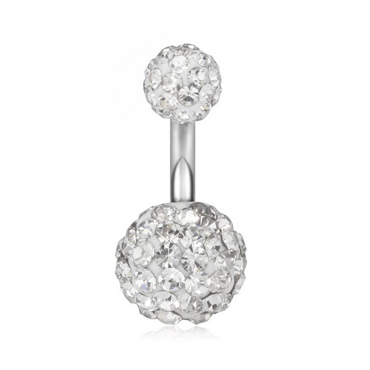 CLAY BALL BELLY RING CZ STAINLESS STEEL PIERCING_CWMM9193