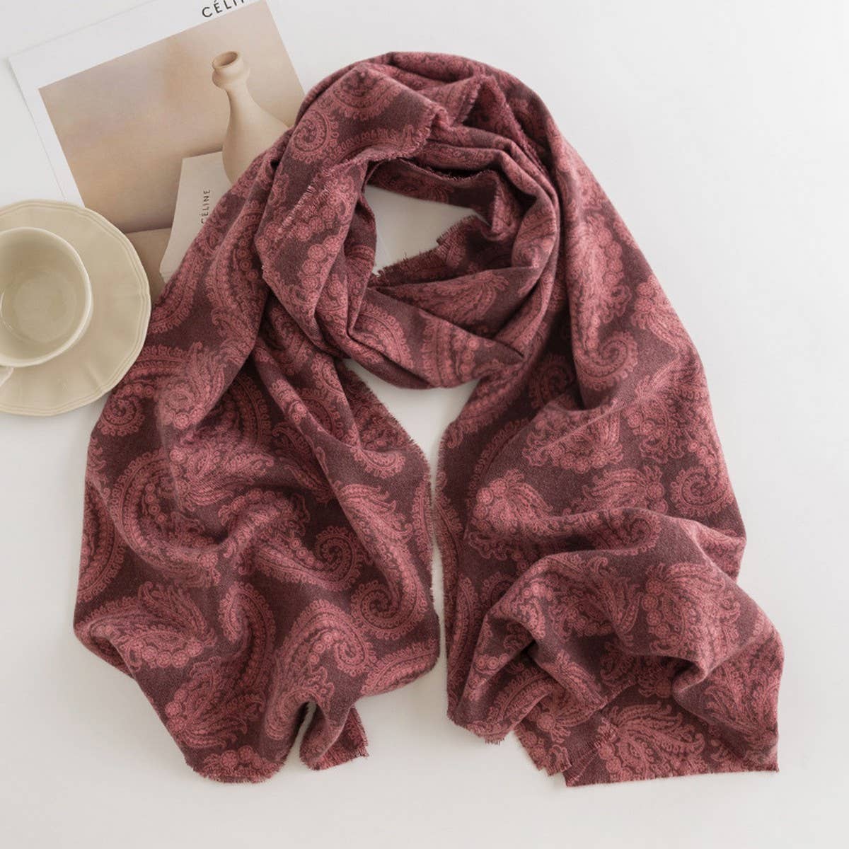 Cwasc2724_Cream Sweet Girl Style Printed Scarf Shawl
