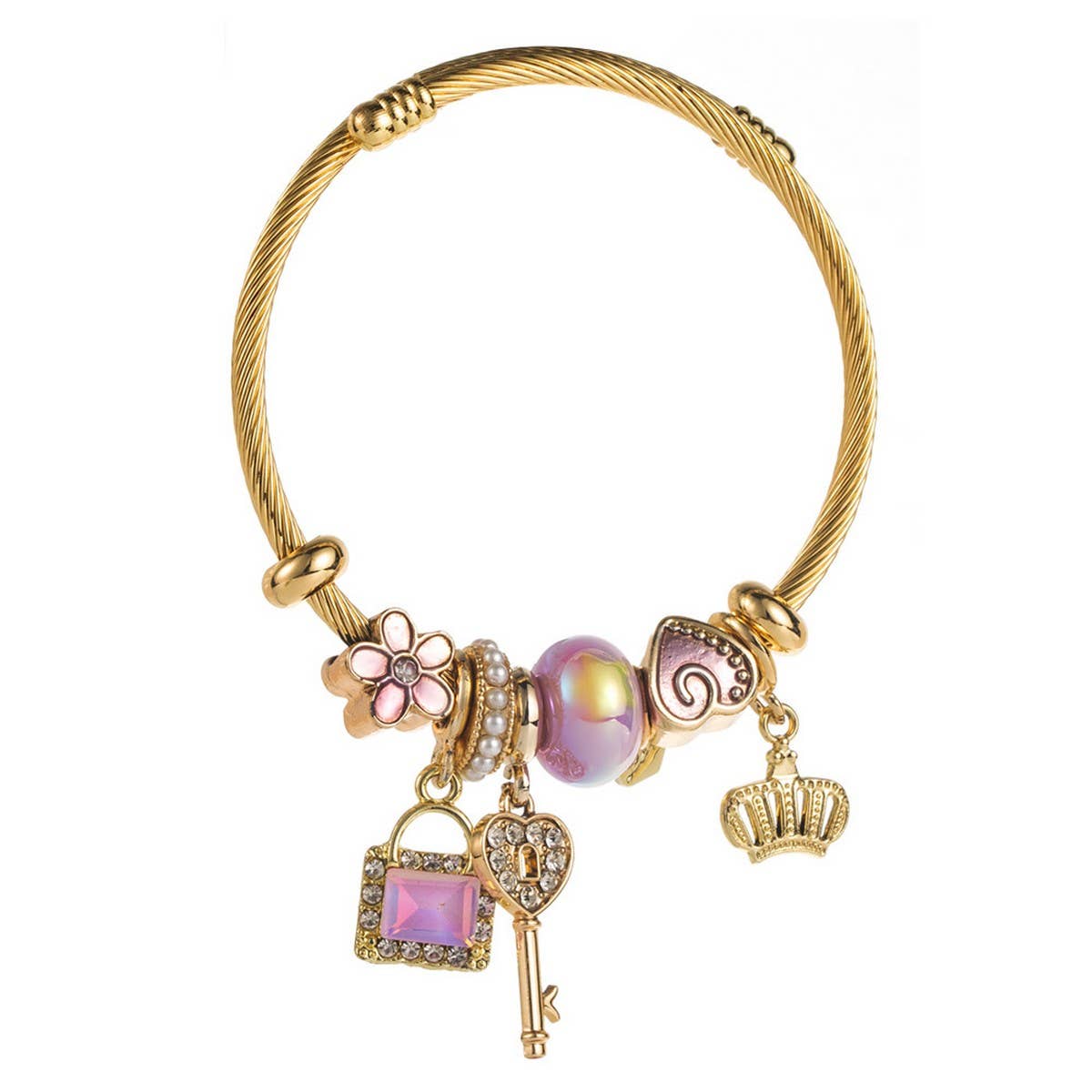 ADJUSTABLE GOLD BRACELET WITH CROWN KEY HEART_CWMM8565