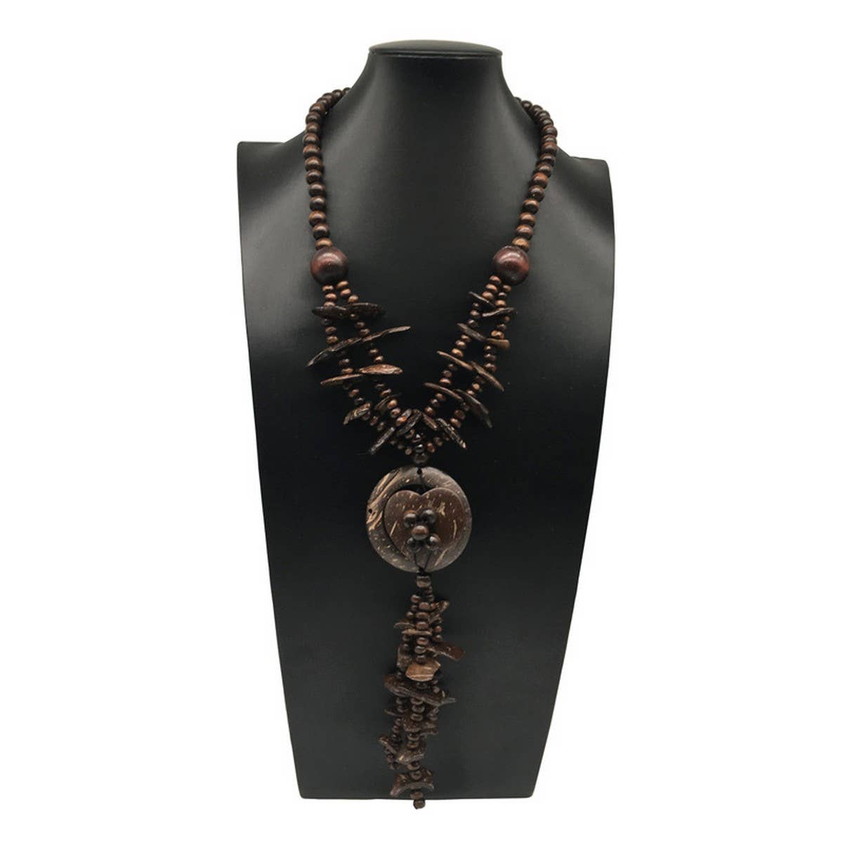 BOHEMIAN COCONUT WOOD BEAD LONG NECKLACE_CWMM4552