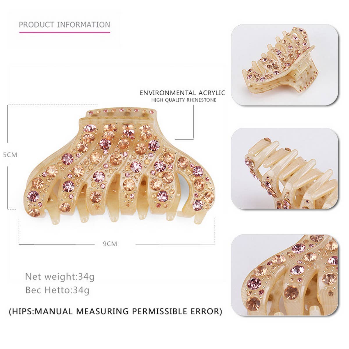 RHINESTONE ACRYLIC HAIR CLAW 6 LINE SPARKLE CLIP_CWAHA4419