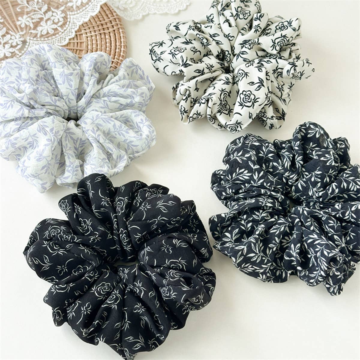 Ink Print Wide Hair Scrunchie High Elastic_Cwaha07607