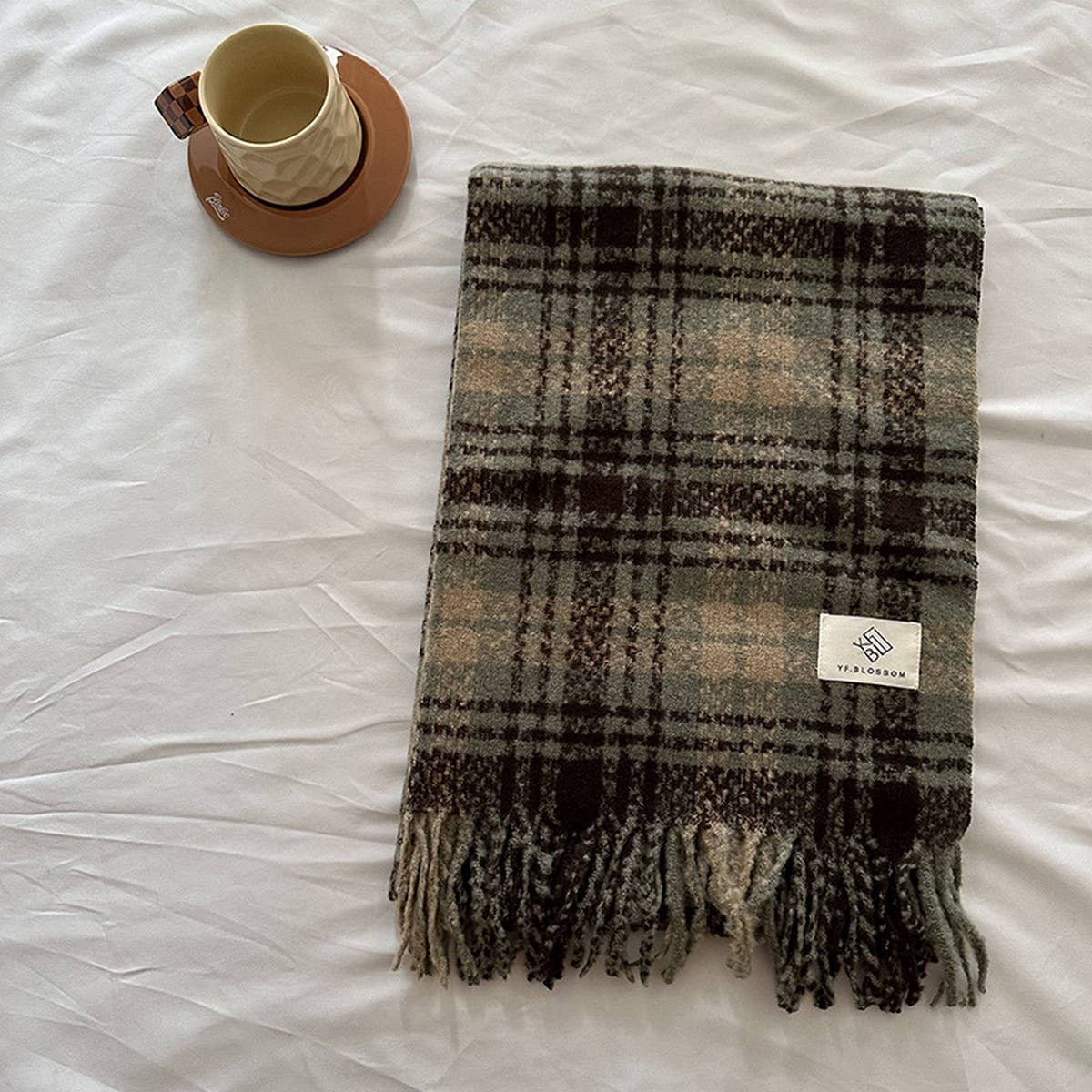 BROWN CHECK SCARF THICK DUAL USE WINTER WRAP_CWASC2299