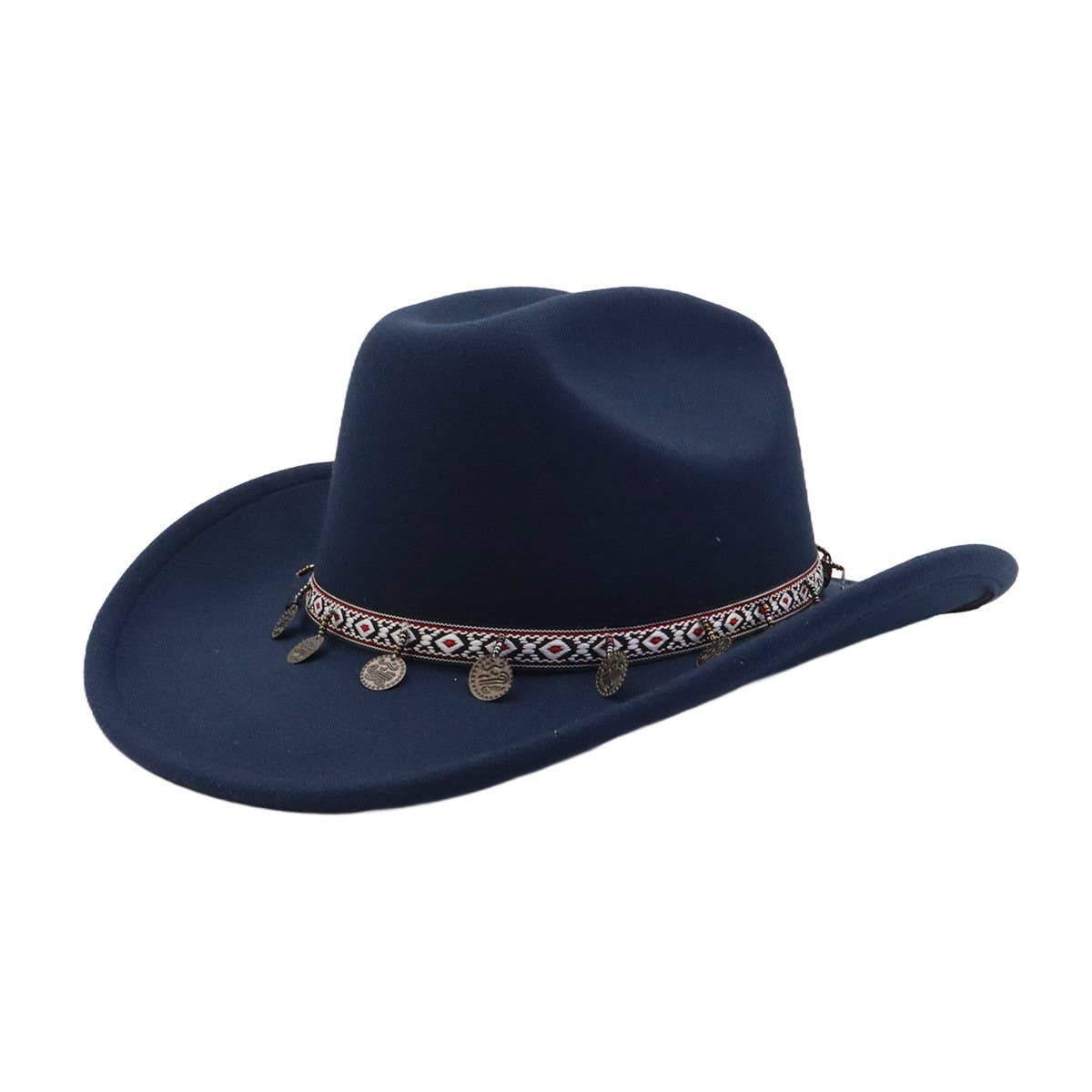NEW WESTERN ETHNIC WOOL COWBOY FEDORA HAT_CWAH04467