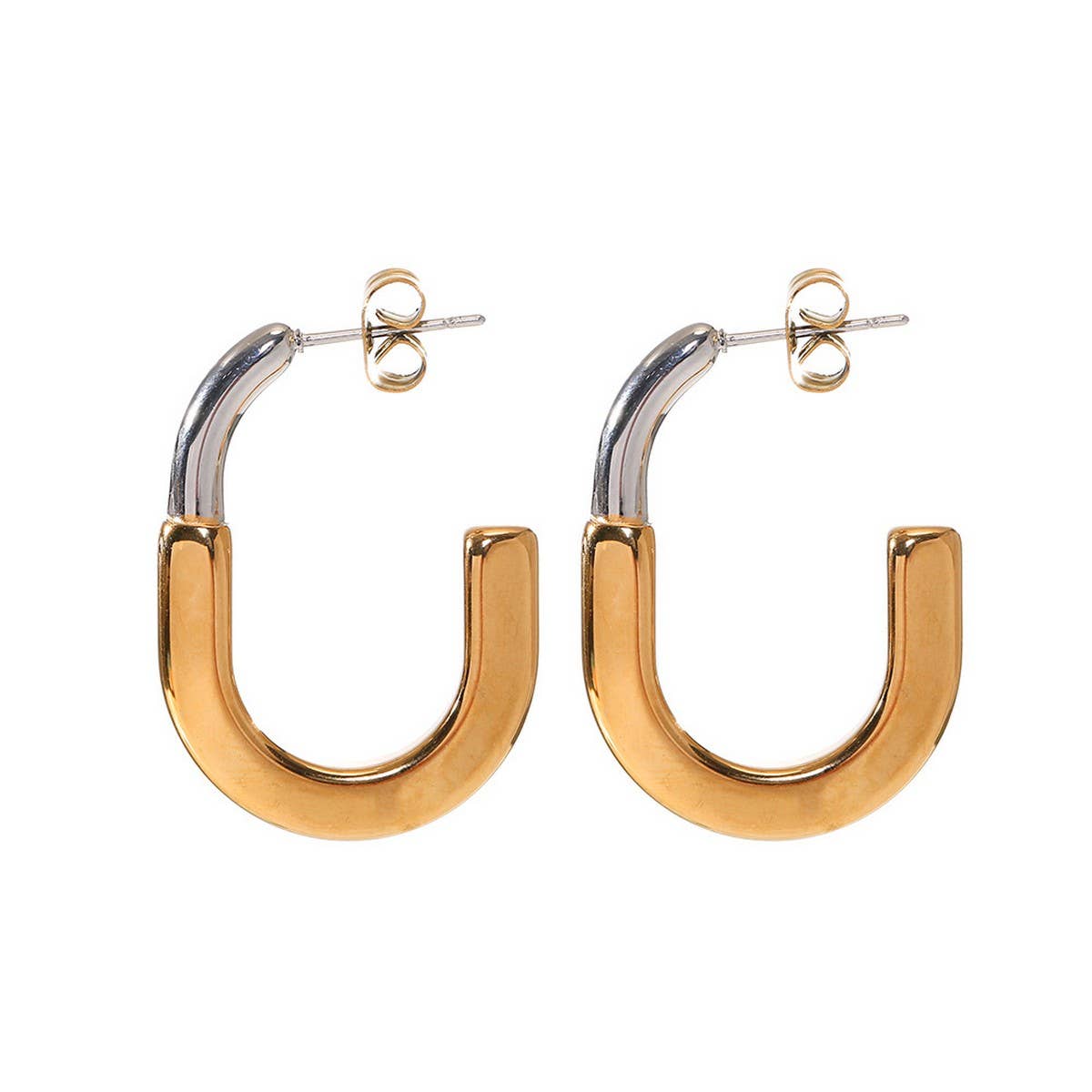 18K GOLD TWO TONE STAINLESS STEEL EARRINGS_CWMM8897