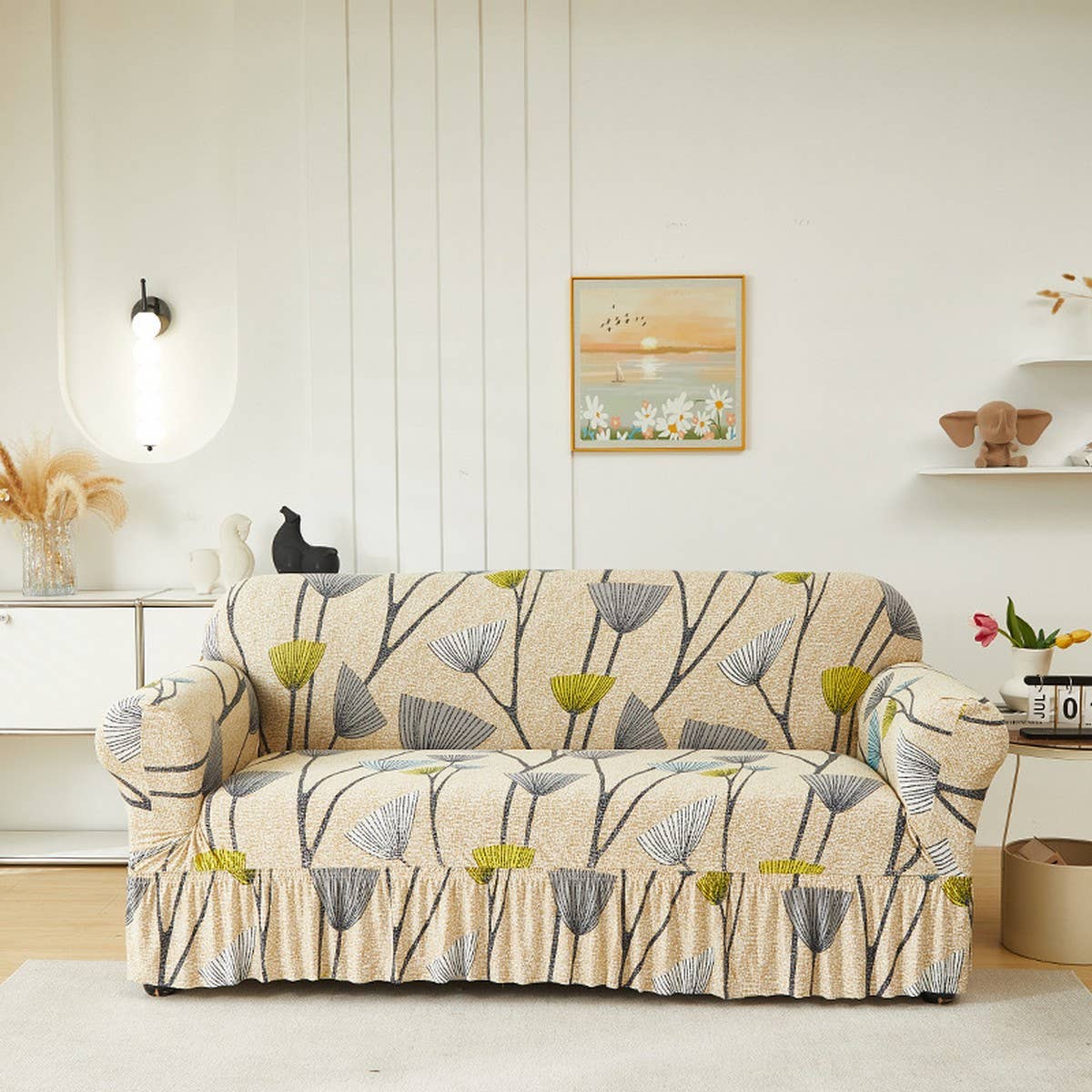 FLORAL SKIRTED SOFA COVER STRETCH FULL FIT_CWMM8323