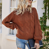 Solid Color Twisted Floral Half Turtleneck Sweater