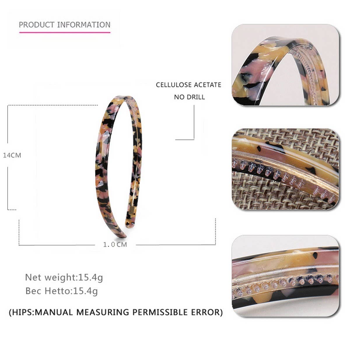 SIMPLE 1CM NARROW ACETATE HAIRBAND HAIRPIN_CWAHA4340