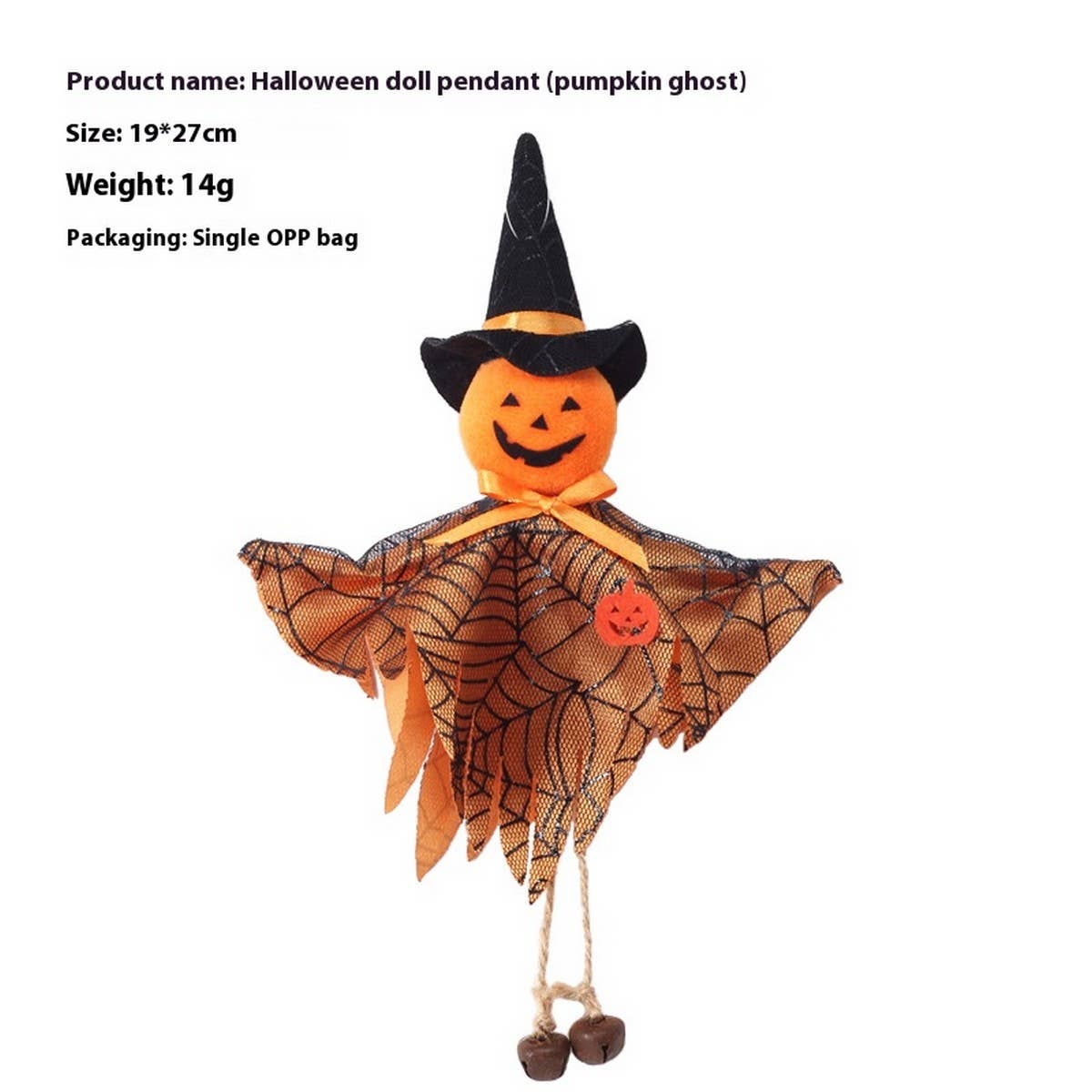HALLOWEEN PUMPKIN GHOST WITCH DOLL ORNAMENT_CWMM9823