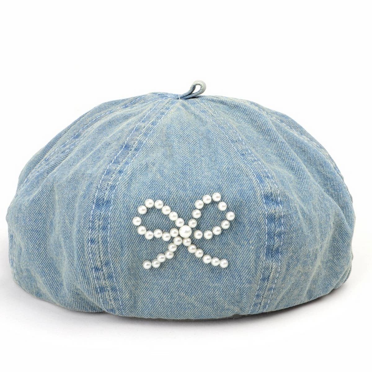 2024 NEW RETRO DENIM PEARL BOW BERET_CWAH1541