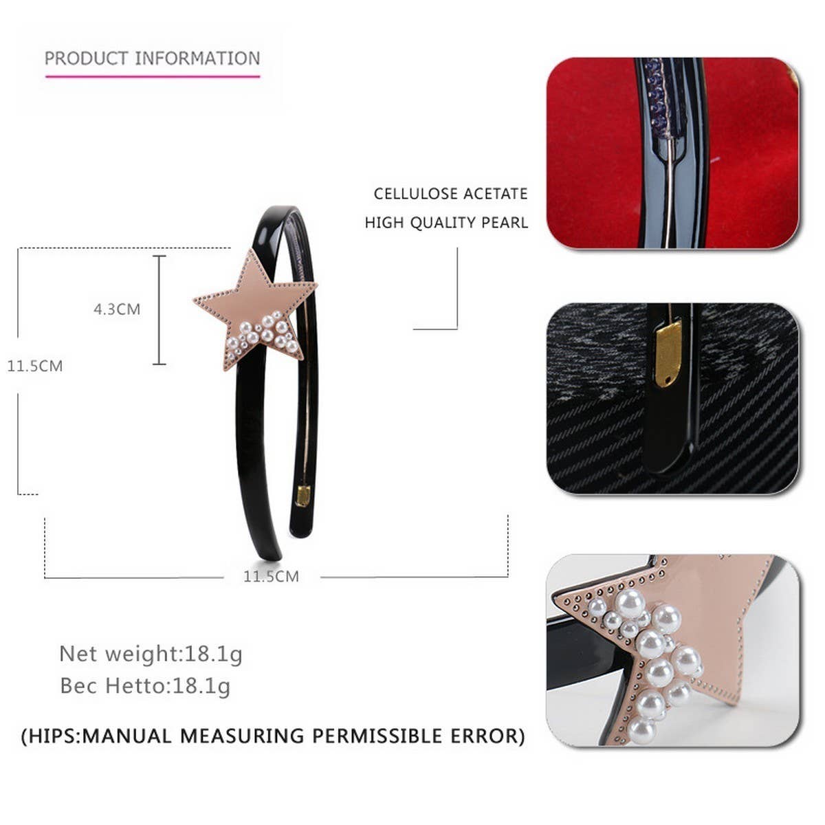 FIVE POINTED STAR HEADBAND PEARL DIAMOND HEADBAND_CWAHA4378