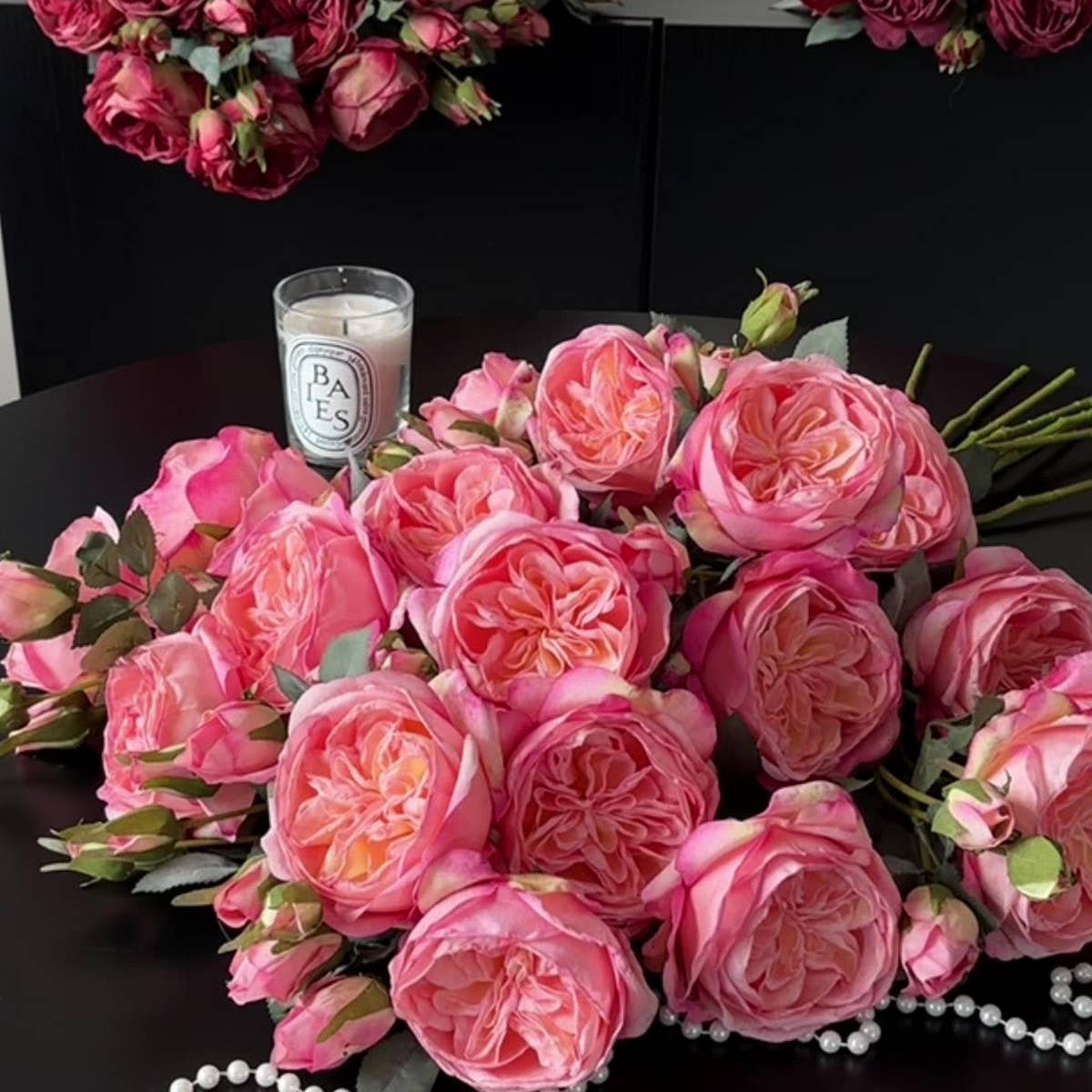 MULTI HEAD BURNT EDGE AUSTIN ROSE FAUX BOUQUET_CWMM6525