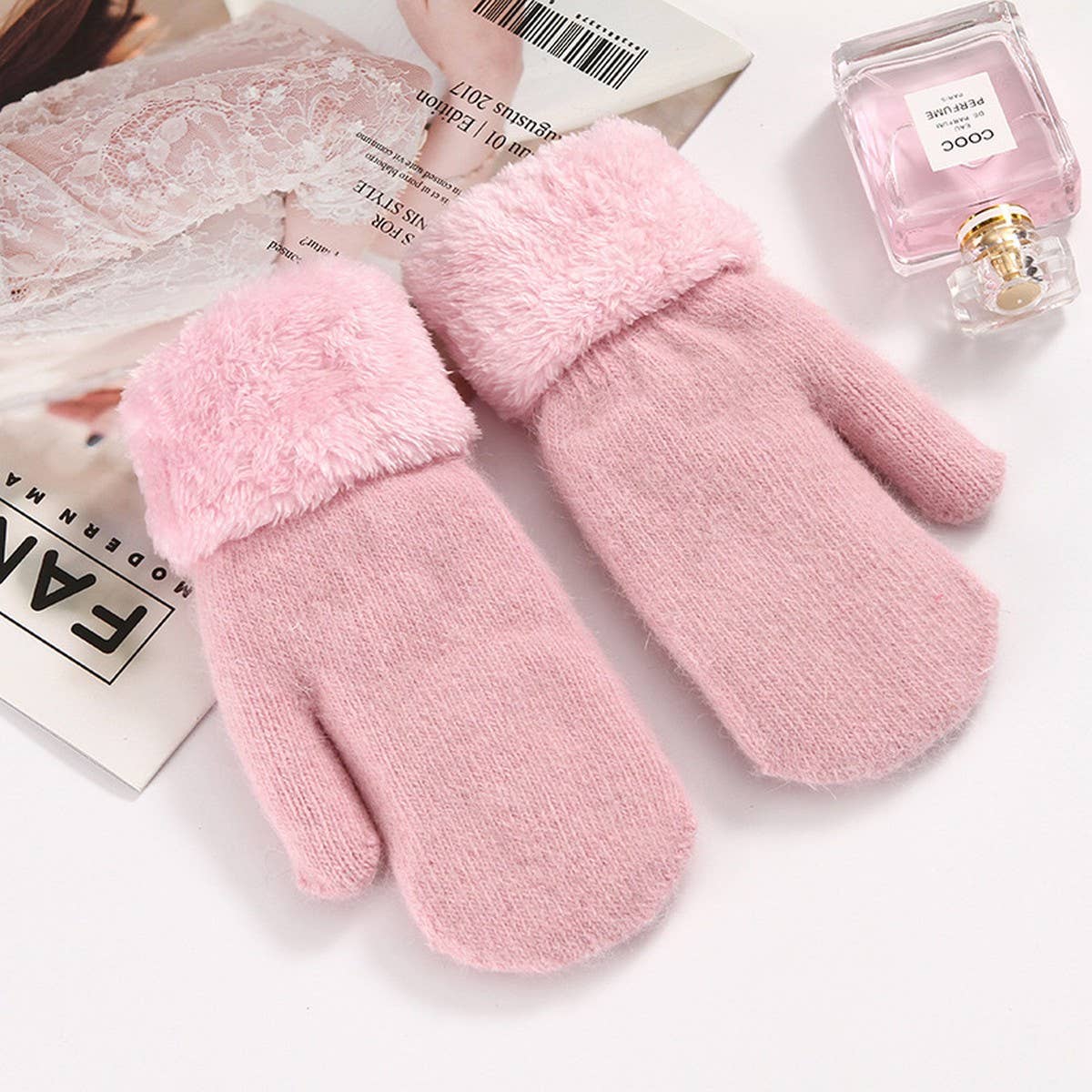 CUTE BUNNY FUR MITTENS WARM DOUBLE FLEECE_CWAG0250