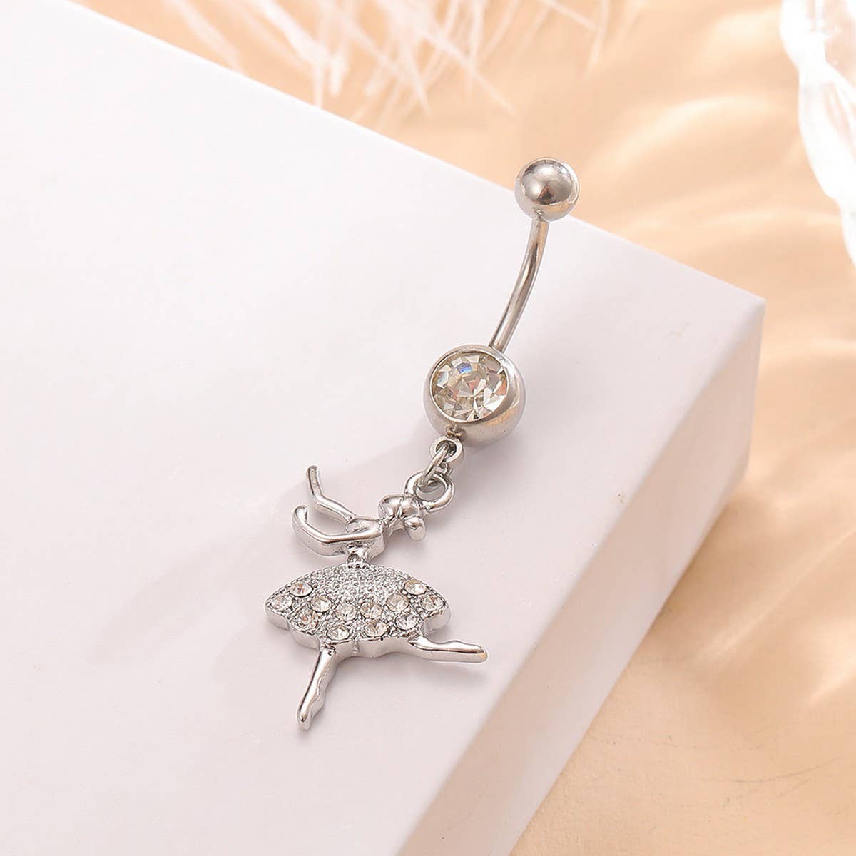 HOT SALE STAINLESS STEEL BALLET GIRL CZ NAVEL RING_CWMM9388