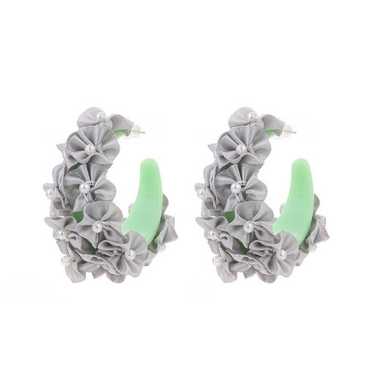HANDMADE FABRIC FLOWER C HOOP EARRINGS FRESH STYLE_CWMM6280