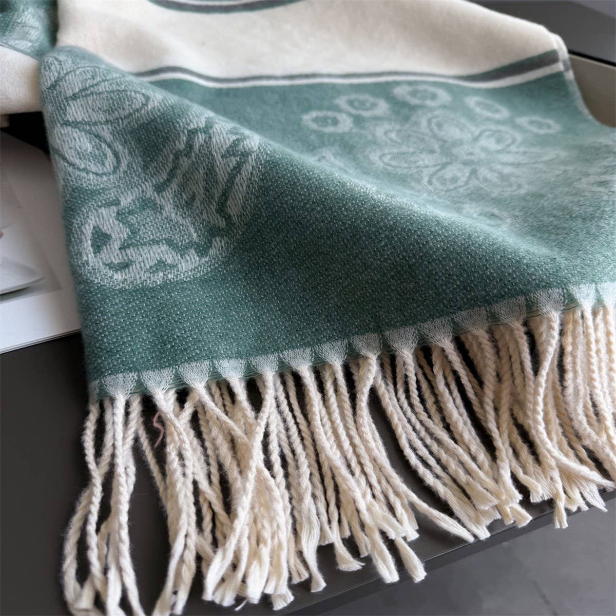 Fresh Floral Winter Tassel Scarf Soft Cashmere_Cwasc03248