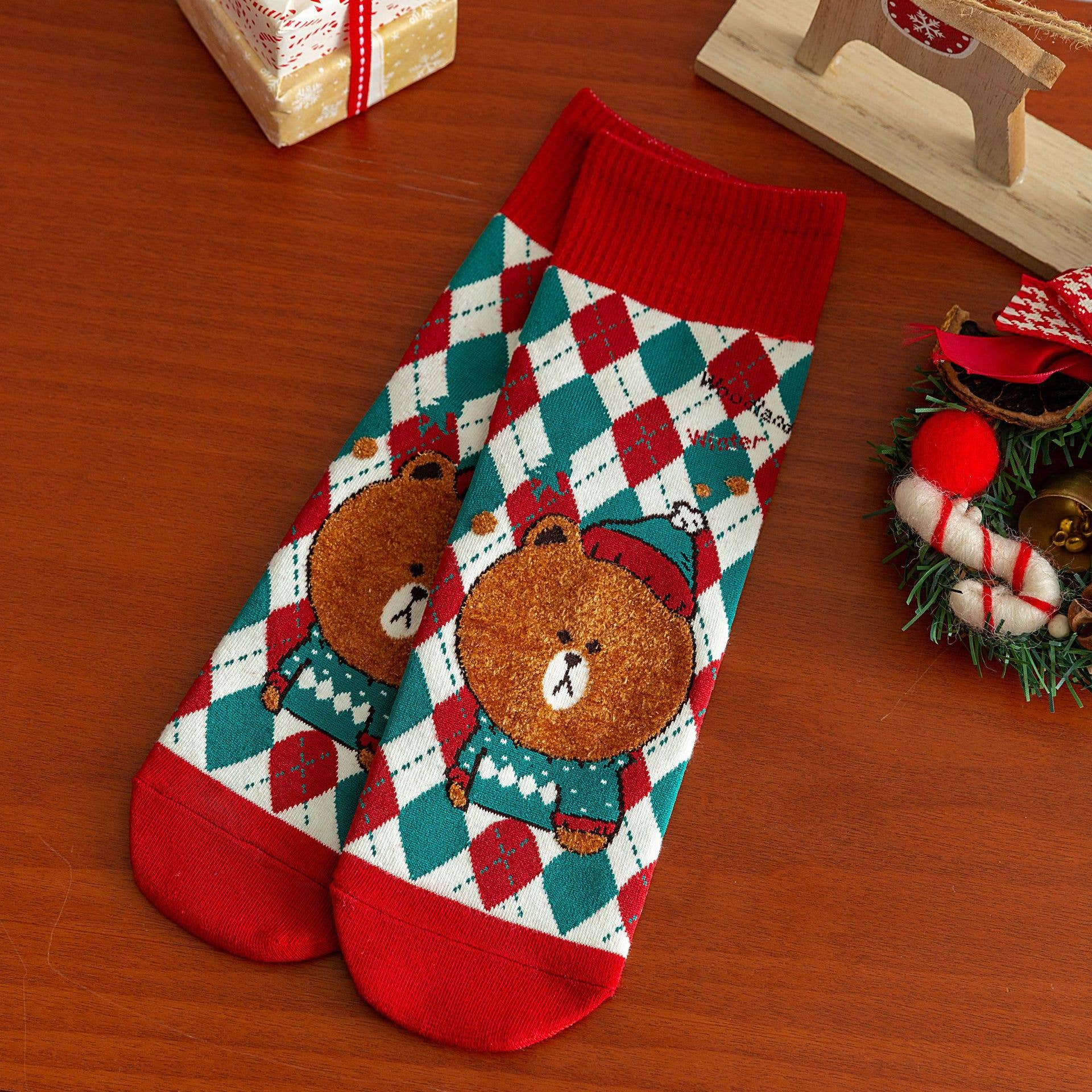 CHRISTMAS GIFTS SANTA CLAUS ELK PATTERN CREW SOCKS_CWMS1365