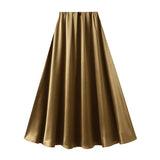 SATIN DRAPE MAXI SKIRT A LINE SKIRT_CWBMS0290