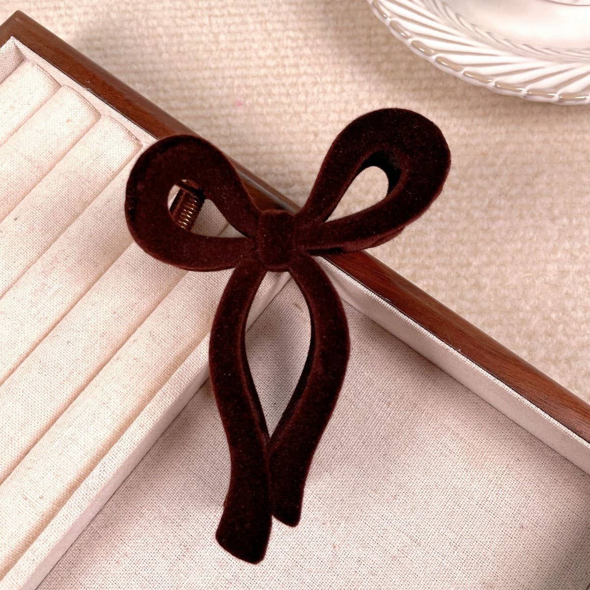 Solid Color Bow Flocking Hair Claw Clip _Cwaha07837