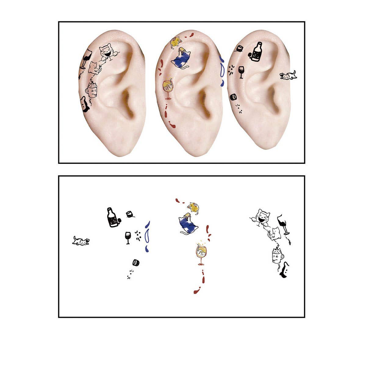 CUTE CARTOON EAR TATTOOS WATERPROOF STICKER SET_CWMM8394