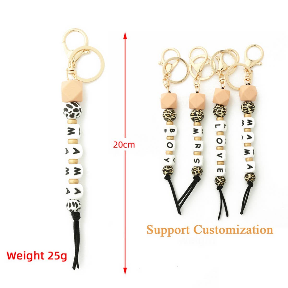 SILICONE BEAD KEYCHAIN WITH LETTER AND WOODEN DISC_CWAB5106