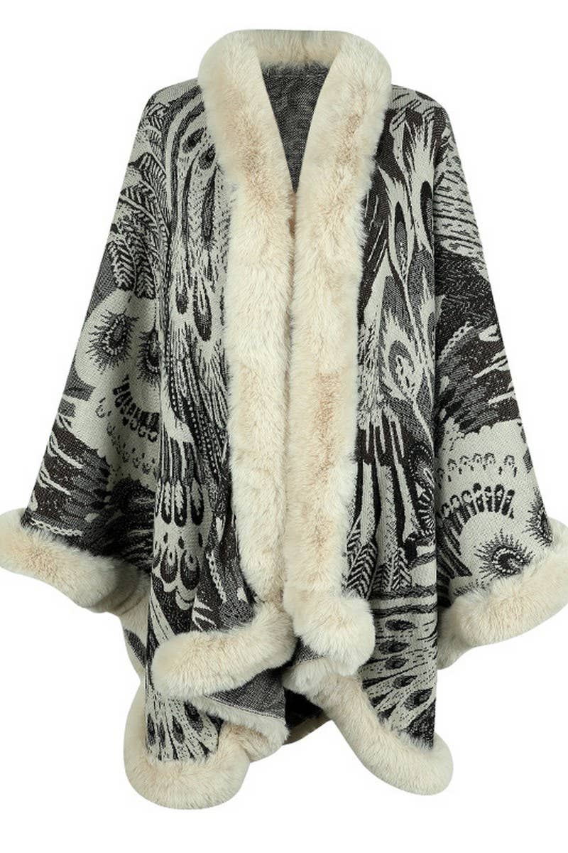 Cwocal0870_Peacock Flower Knitted Cape Thickened Shawl