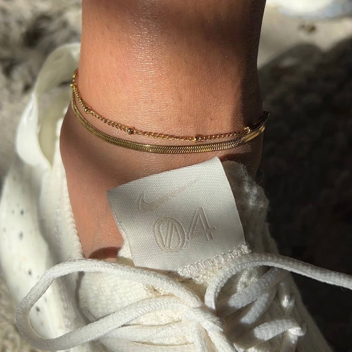 18K GOLD BLADE BEAD DOUBLE LAYER ANKLET_CWAJE4749