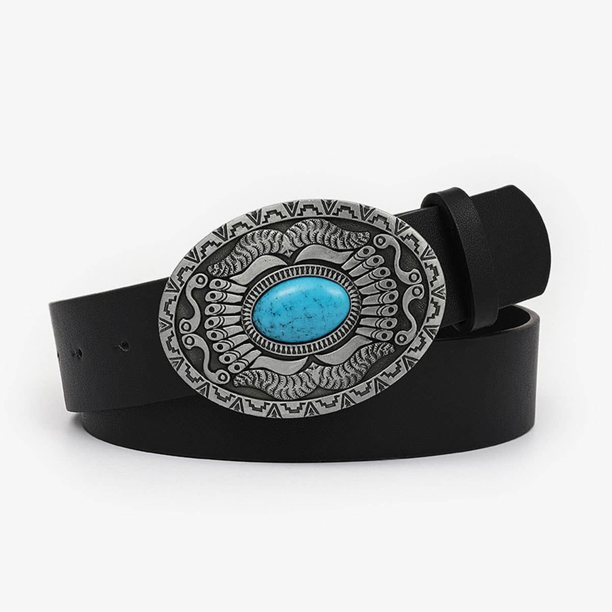 12KINDS TURQUOISE ALLOY BUCKLE BLACK VINTAGE BELT_CWABE0195
