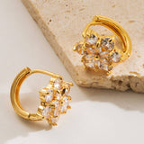 COLORFUL FLOWER CZ HOOP EARRINGS GOLD PLATED BRASS_CWMM8517