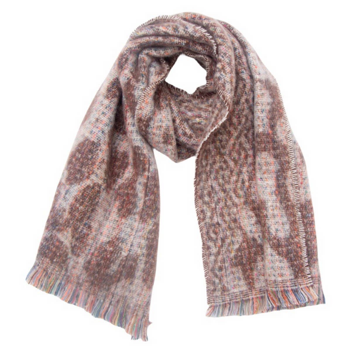 LEOPARD JACQUARD SCARF FRINGE WINTER WRAP_CWASC0872