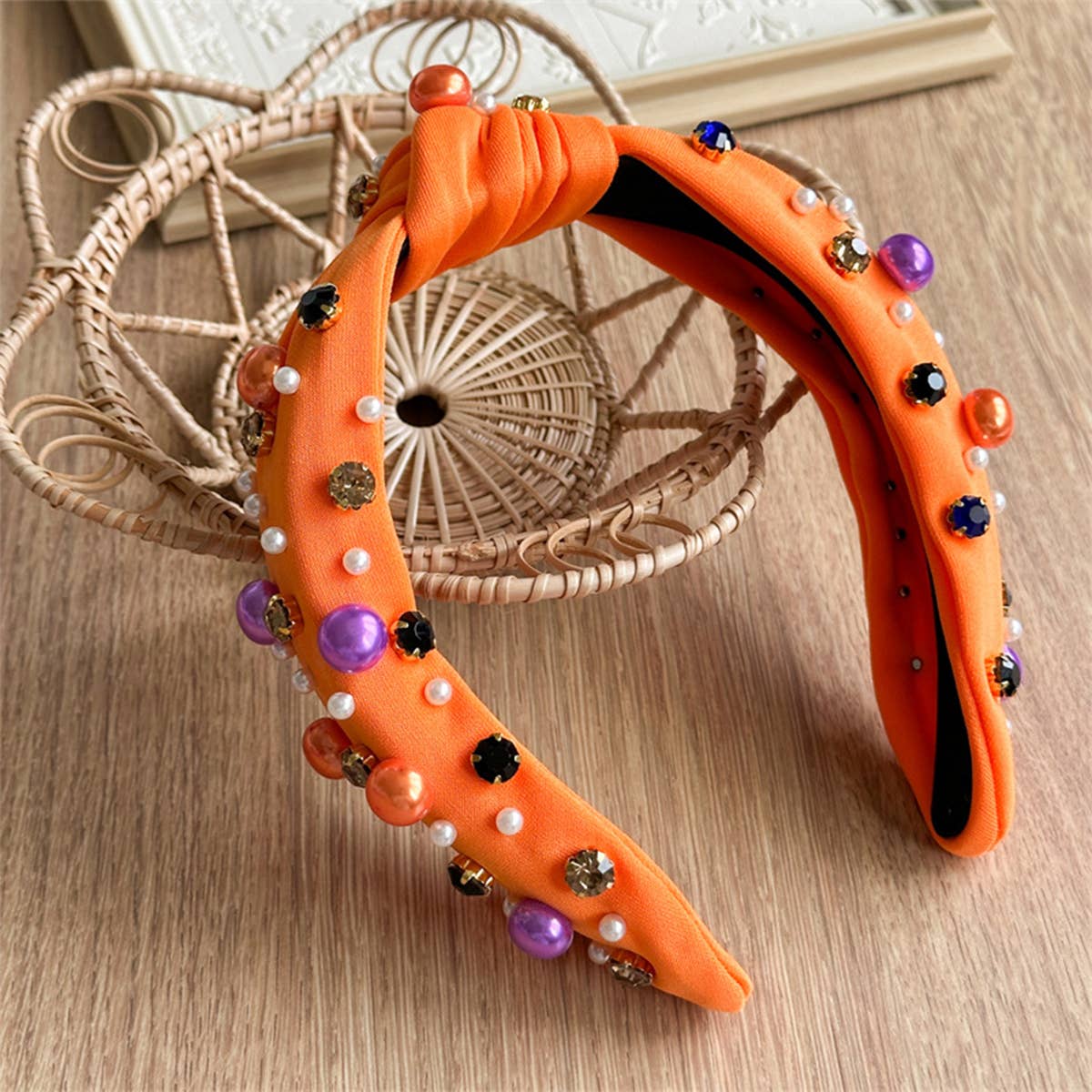 Halloween Knotted Headband Pearl Rhinestone_Cwaha07585