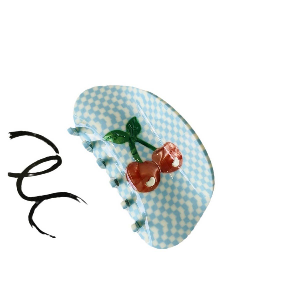 CHERRY HEART GINGHAM HAIR CLAW CLIP CUTE STYLE_CWAHA2145