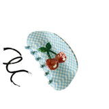 CHERRY HEART GINGHAM HAIR CLAW CLIP CUTE STYLE_CWAHA2145