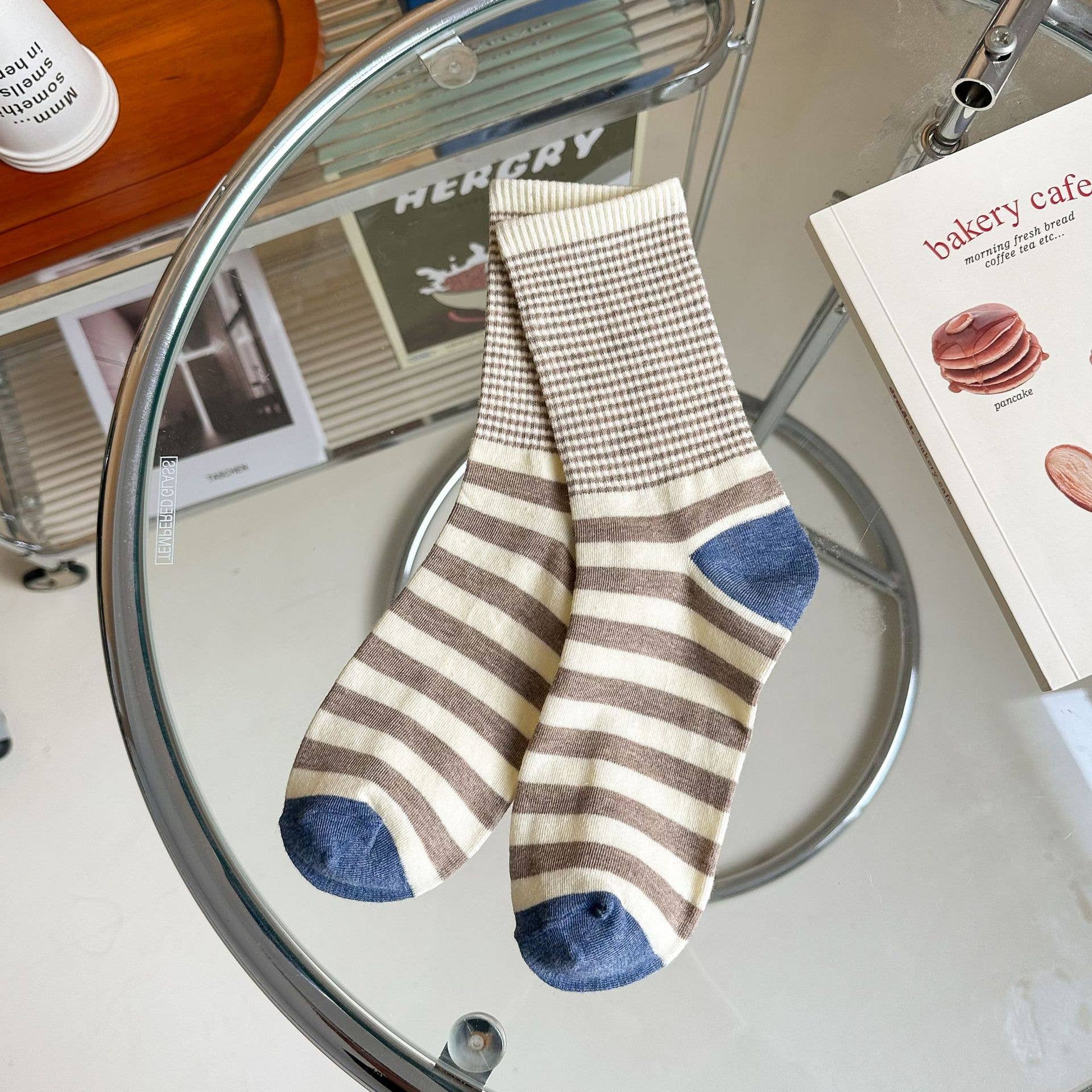 STRIPE PATTERN COTTON CREW SOCKS FOR WOMENS_CWMS0903