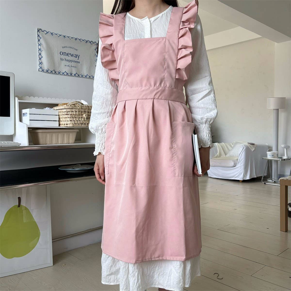 Waterproof And Oil-Proof Oxford Ruffled Cross Apron_Cwmm5827