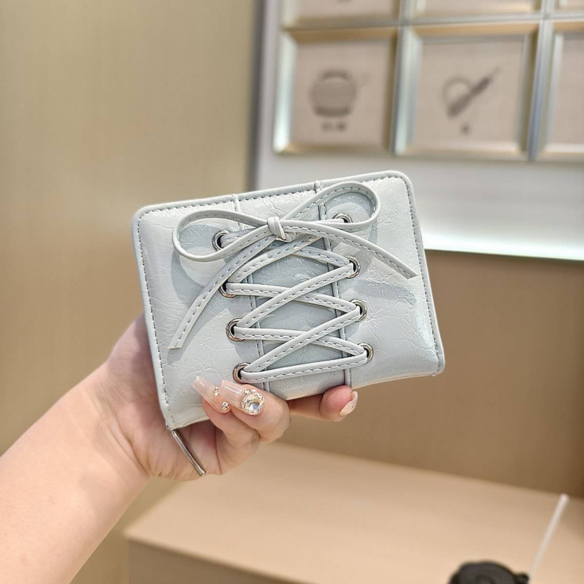 Solid Color Bow Pu Zipper Wallet, Large Capacity_Cwab06247
