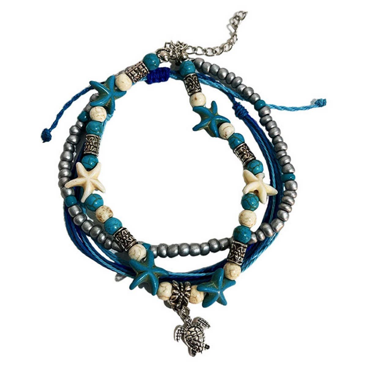 BOHO STARFISH ANKLET HANDMADE TURTLE BEADED DESIGN_CWMM6356