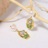 NEW HIGH END RETRO LITERARY SUNSET PEARL EARRINGS_CWAJE3794